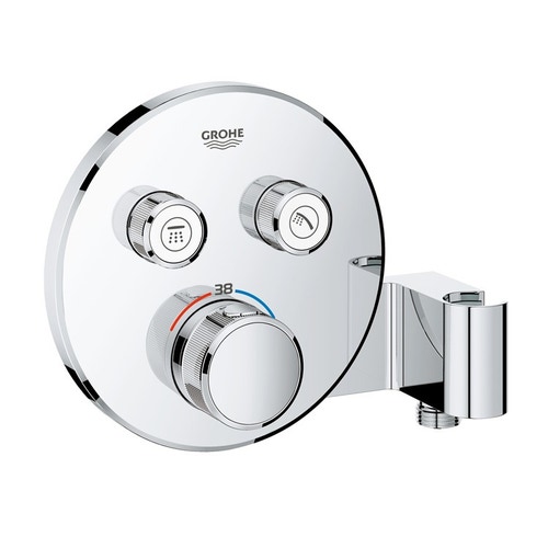 Immagine di Grohe GROHTHERM SMARTCONTROL miscelatore termostatico a 2 vie con supporto manopola doccia integrato, diametro 15,8 cm, finitura cromo 29120000