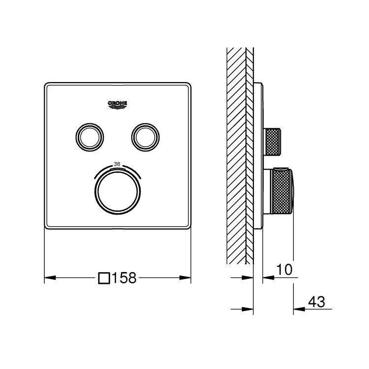 Immagine di Grohe GROHTHERM SMARTCONTROL miscelatore termostatico a 2 vie, finitura cromo 29124000