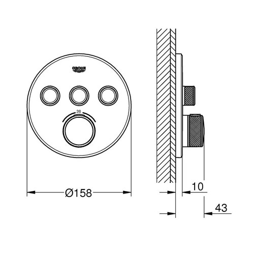 Immagine di Grohe GROHTHERM SMARTCONTROL miscelatore termostatico a 3 vie, diametro 15,8 cm, finitura cromo 29121000
