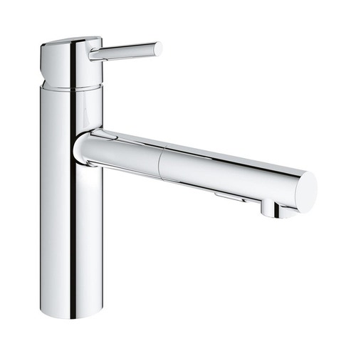 Immagine di Grohe CONCETTO miscelatore monocomando per lavello, con doccetta estraibile a 2 getti, bocca girevole e limitatore di portata, finitura cromo 30273001