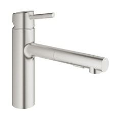 Immagine di Grohe CONCETTO miscelatore monocomando per lavello, con doccetta estraibile a 2 getti, bocca girevole e limitatore di portata, finitura super steel 30273DC1