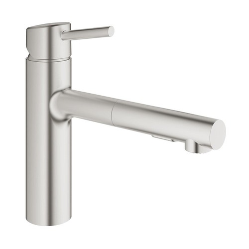 Immagine di Grohe CONCETTO miscelatore monocomando per lavello, con doccetta estraibile a 2 getti, bocca girevole e limitatore di portata, finitura super steel 30273DC1