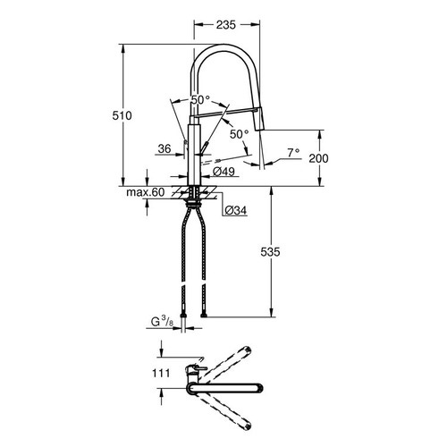 Immagine di Grohe CONCETTO miscelatore monocomando per lavello, con flessibile elastico e bocca girevole, finitura super steel 31491DC0