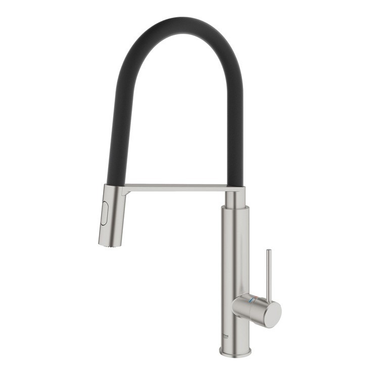 Immagine di Grohe CONCETTO miscelatore monocomando per lavello, con flessibile elastico e bocca girevole, finitura super steel 31491DC0