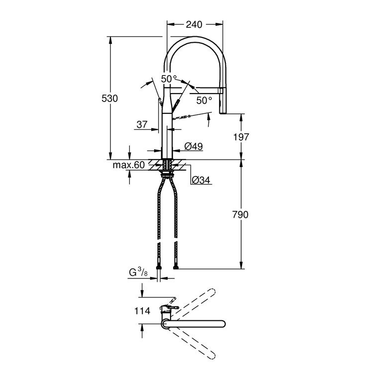 Immagine di Grohe Essence New Miscelatore monocomando per lavello, con doccetta professionale, finitura super steel 30294DC0