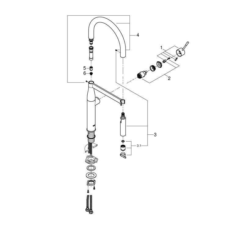 Immagine di Grohe Essence New Miscelatore monocomando per lavello, con doccetta professionale, finitura super steel 30294DC0