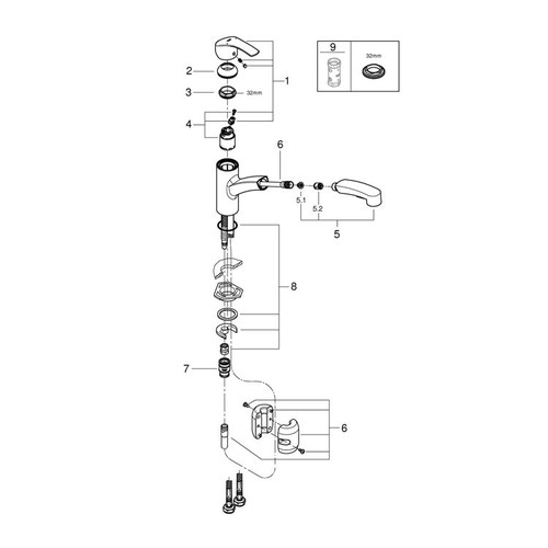 Immagine di Grohe Eurosmart Miscelatore monocomando per lavello, bocca bassa, doccetta estraibile a 2 getti, finitura cromo 30305000