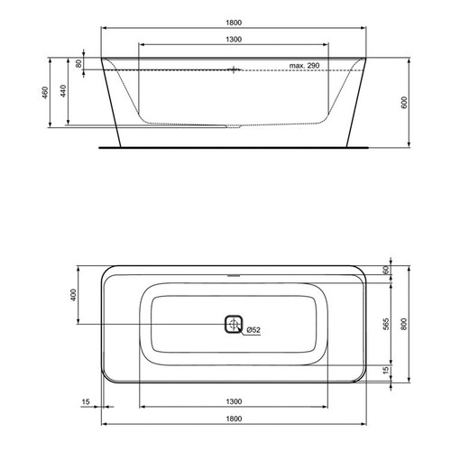 Immagine di Ideal Standard TONIC II vasca 180 x 80 cm per installazione centro stanza dotata di colonna di scarico e telaio, bianco E398101