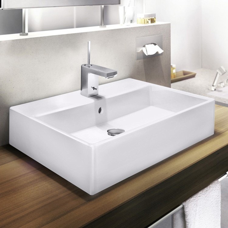 Immagine di Ideal Standard STRADA lavabo da appoggio L.60 P.42 cm, con foro per rubinetteria e troppopieno, colore bianco K078101