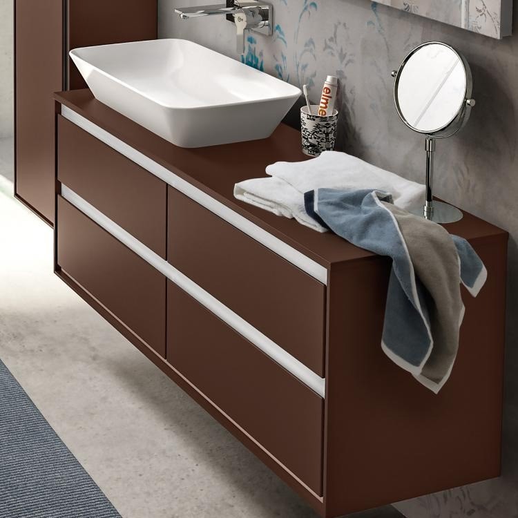 Immagine di Ideal Standard CONNECT AIR mobile sottolavabo 120 cm con 4 cassetti, finitura marrone scuro matt (esterno) e bianco matt (interno) E0822VY
