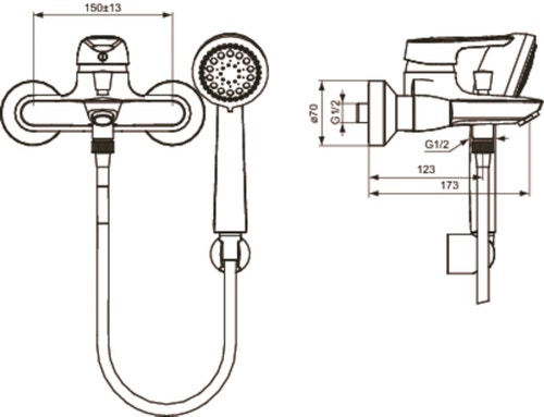 Immagine di Ideal Standard CERAMIX BLUE miscelatore monocomando esterno per vasca/doccia, con accessori, deviatore automatico, finitura cromo B9491AA