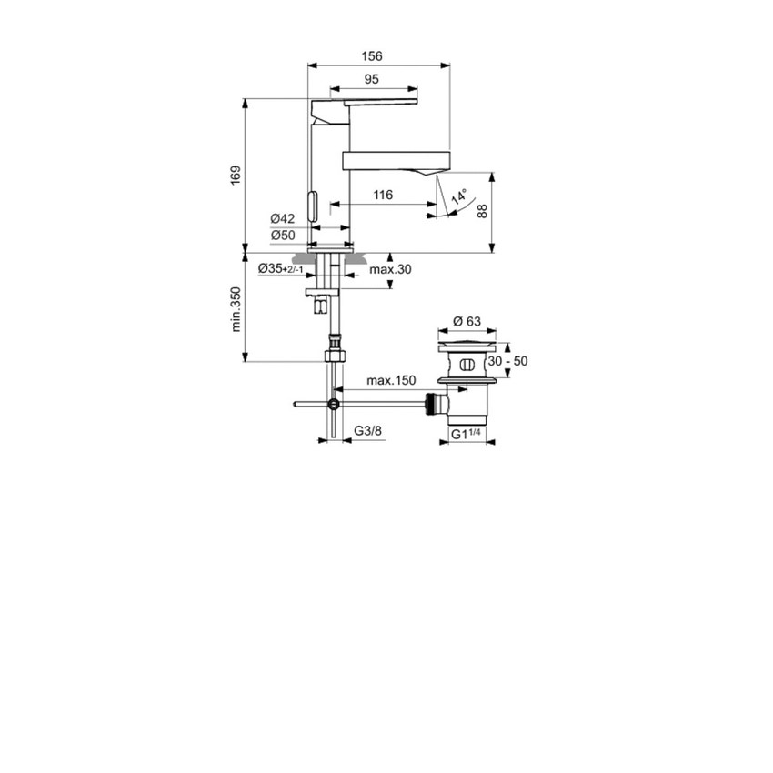 Immagine di Ideal Standard GIO miscelatore monocomando per lavabo, con asta di comando e piletta, cromo B0618AA