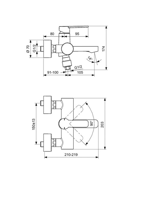 Immagine di Ideal Standard GIO miscelatore monocomando esterno per vasca/doccia, non corredato di accessori doccia, cromo B0621AA