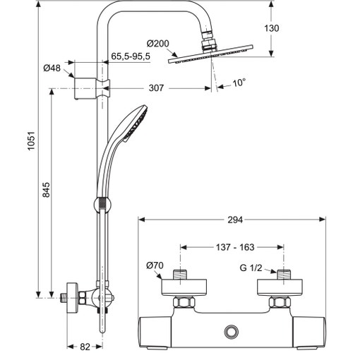 Immagine di Ideal Standard Idealrain Duo Colonna doccia con miscelatore termostatico A5686AA