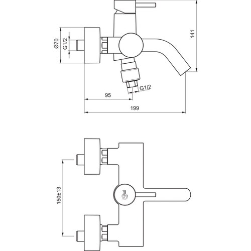 Immagine di Ideal Standard MARA miscelatore monocomando esterno per vasca/doccia, con accessori doccia, con deviatore integrato, cromo A9014AA