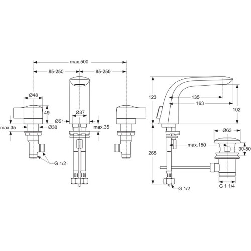 Immagine di Ideal Standard Melange Rubinetto doppio comando per lavabo a tre fori A4288AA