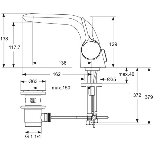 Immagine di Ideal Standard MELANGE miscelatore monocomando lavabo, bocca di erogazione fissa, tubi flessibili, finitura cromo A4260AA