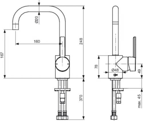 Immagine di Ideal Standard NEON miscelatore monocomando lavabo, senza asta di comando scarico e piletta, bocca di erogazione tubolare, finitura cromo A5705AA