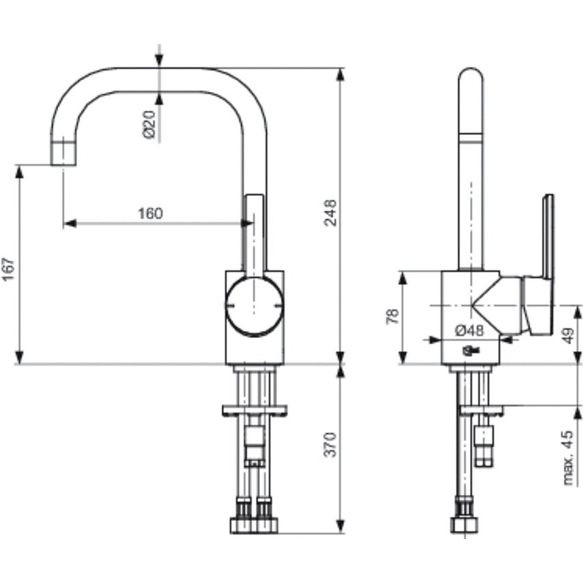Immagine di Ideal Standard NEON miscelatore monocomando lavabo, senza asta di comando scarico e piletta, bocca di erogazione tubolare, finitura cromo A5705AA