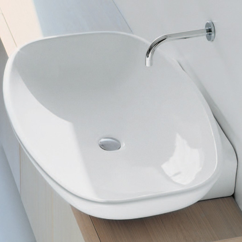Immagine di Flaminia NUDA 85 lavabo 86 cm sospeso o appoggio senza troppopieno, colore bianco finitura lucido 5080