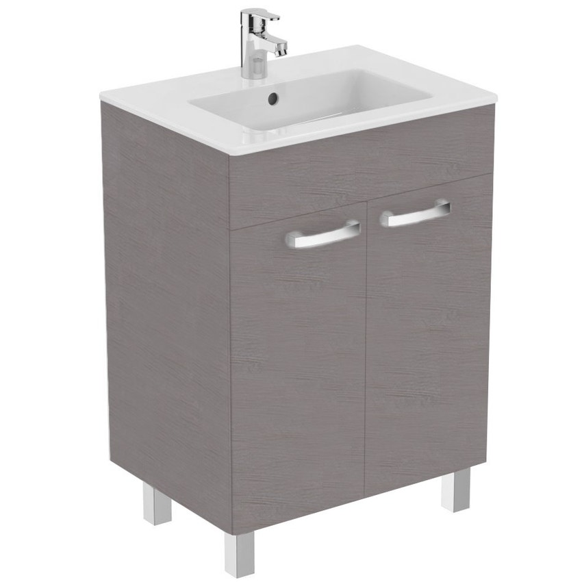 Immagine di Ceramica Dolomite GEMMA 2 mobile a terra da 60 cm con piedini e con lavabo incluso, rovere grigio J5271SG