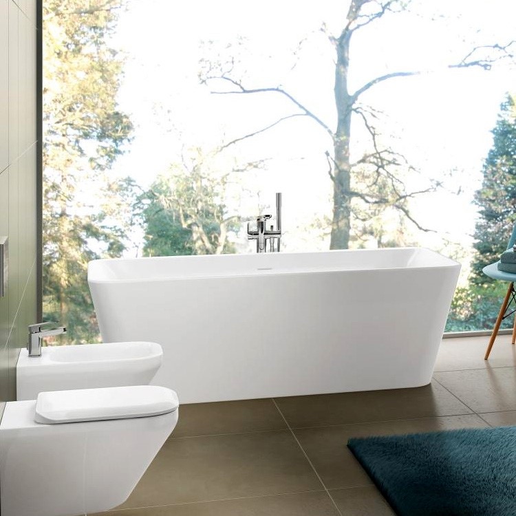 Immagine di Ideal Standard TONIC II vasca 180 x 80 cm per installazione centro stanza dotata di colonna di scarico e telaio, bianco E398101