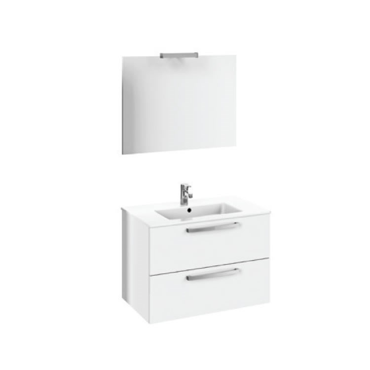 Immagine di Ceramica Dolomite GEMMA 2 composizione mobile bianco 80 cm sospeso con lavabo incluso, specchio e lampada a LED J5274WG-T3357BH-T3190AA