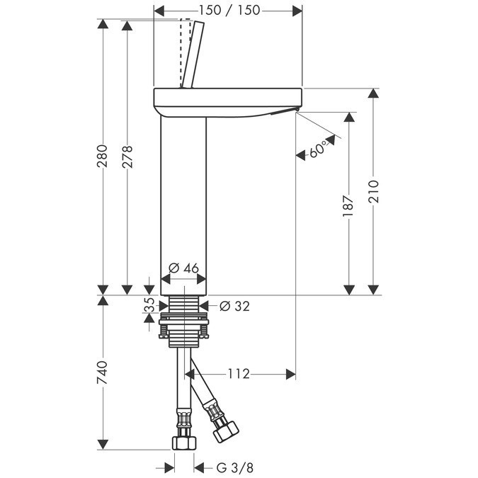 Immagine di Axor Starck  X Miscelatore monocomando lavabo 190 senza saltarello, finitura cromo 10071000