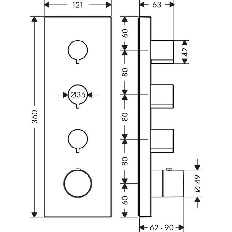 Immagine di Axor SHOWERSOLUTIONS modulo termostatico 360/120, ad incasso, per 3 utenze, Square, finitura cromo 10751000