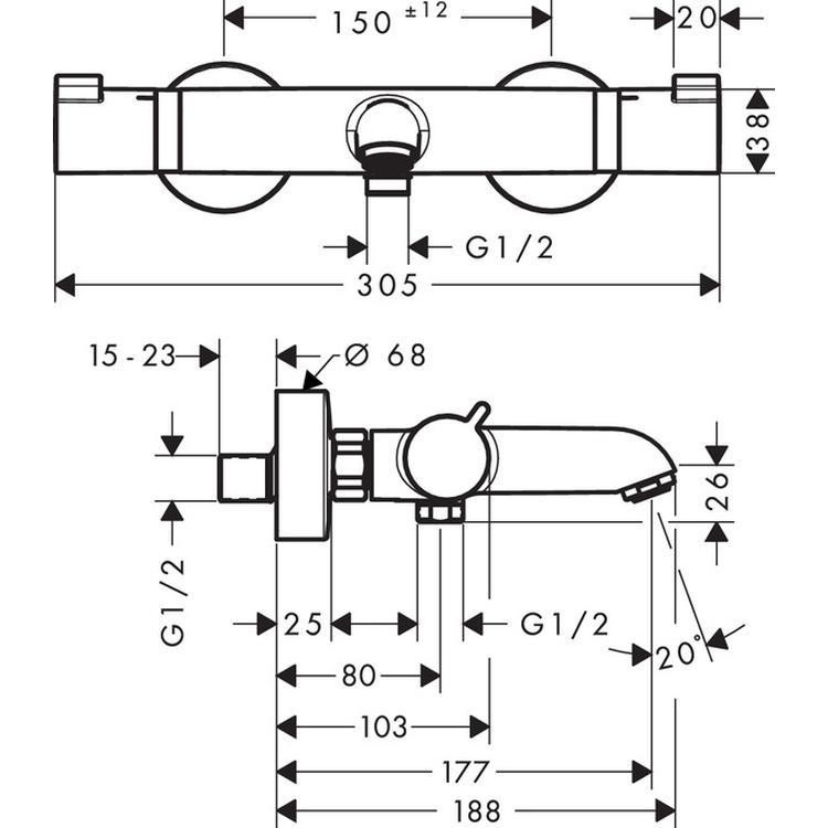 Immagine di Hansgrohe Ecostat  Comfort miscelatore termostatico vasca  esterno, finitura cromo 13114000