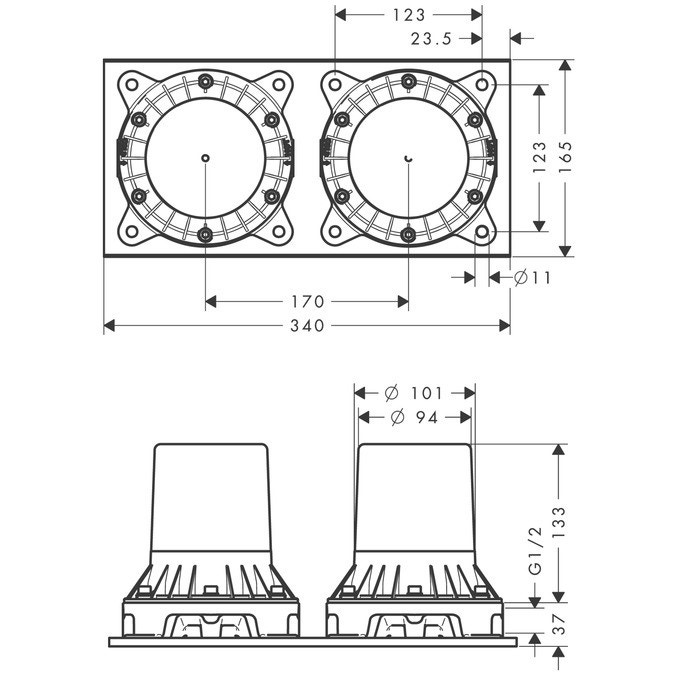Immagine di Axor Corpo incasso per miscelatore 2 maniglie per vasca a pavimento 16549180