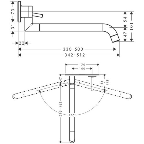Immagine di Axor UNO miscelatore monocomando cucina, ad incasso a parete, finitura cromo 38815000