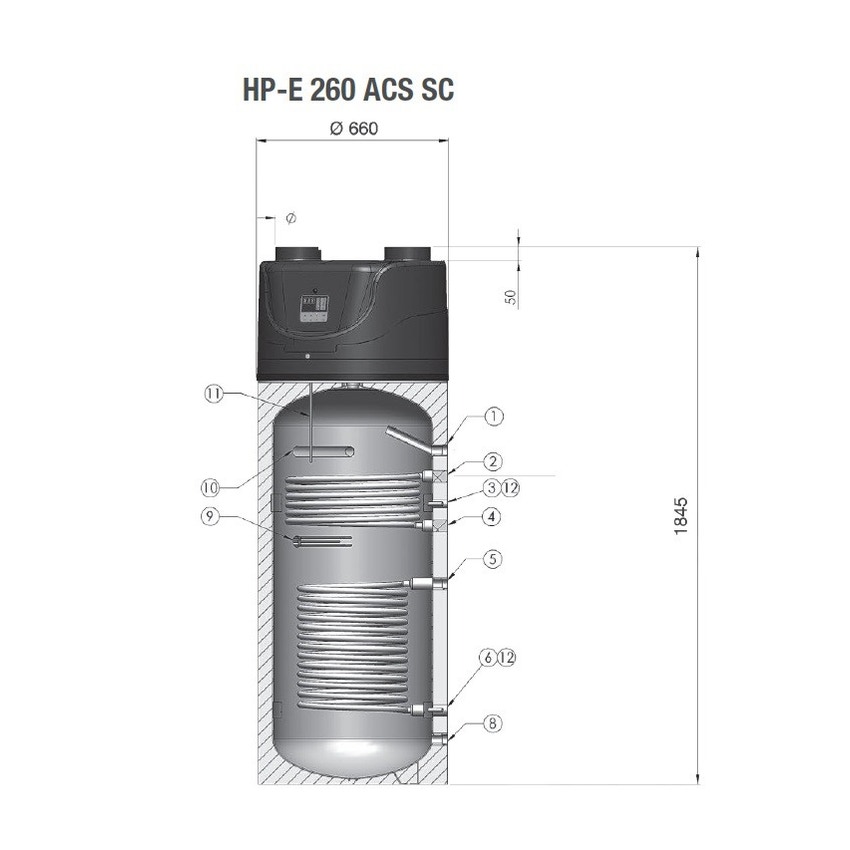 Immagine di Beretta HP-E 260 ACS SC Bollitore con pompa di calore sanitaria a basamento 265 Litri , con resistenza integrativa e serpentine per solare e caldaia 20125648