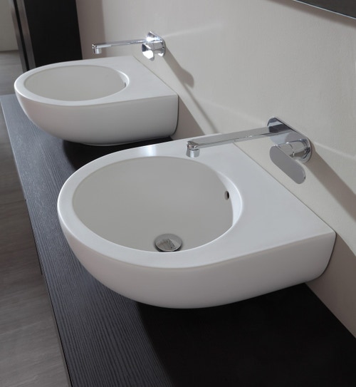 Immagine di Flaminia PASS 50 lavabo 50 cm da appoggio o sospeso, con troppopieno, colore bianco finitura lucido PS50L