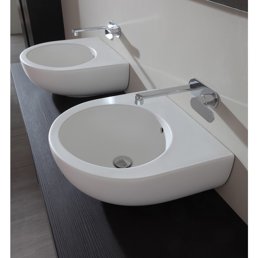 Immagine di Flaminia PASS 50 lavabo 50 cm da appoggio o sospeso, con troppopieno, colore bianco finitura lucido PS50L
