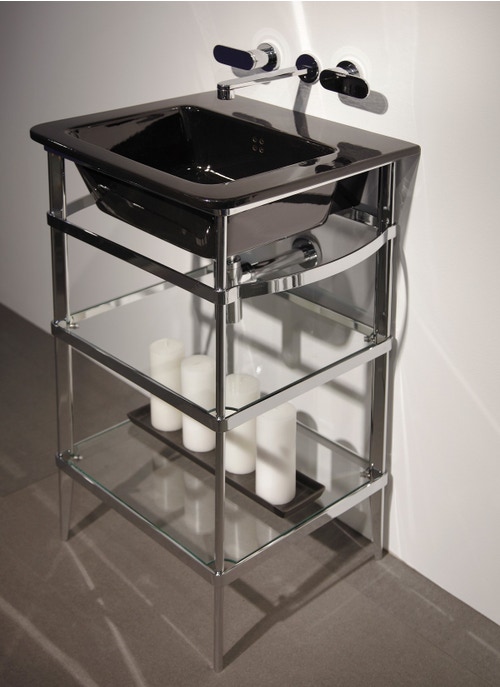 Immagine di Flaminia VOLO mobile in metallo con 2 ripiani in cristallo per lavabo VOLO 52, finitura cromo VL52M