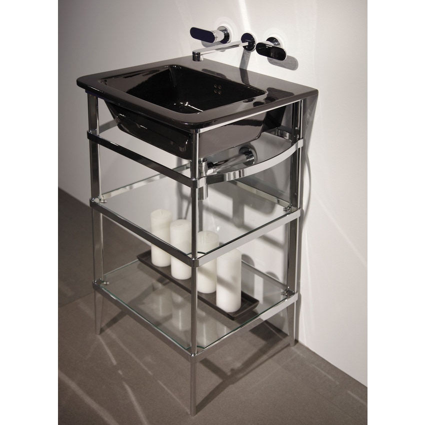 Immagine di Flaminia VOLO mobile in metallo con 2 ripiani in cristallo per lavabo VOLO 52, finitura cromo VL52M