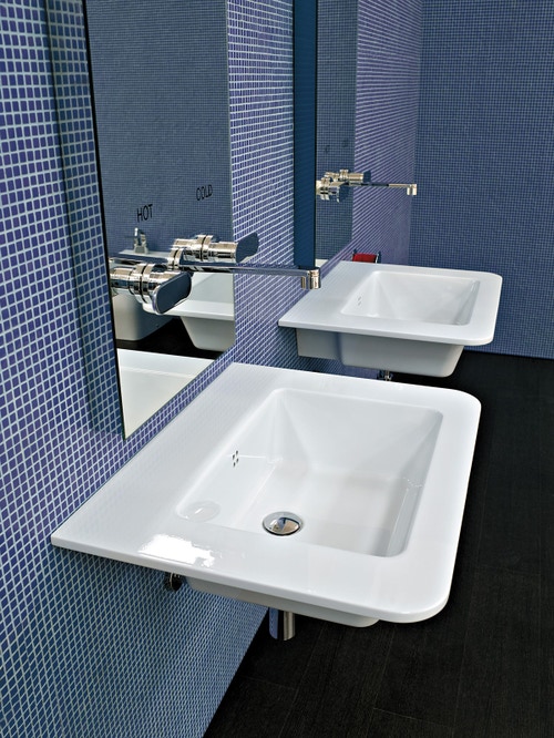 Immagine di Flaminia VOLO 66 lavabo 66 cm da appoggio o sospeso, con troppopieno, colore bianco finitura lucido VL66L