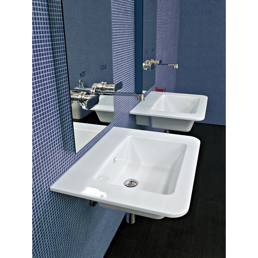 Immagine di Flaminia VOLO 66 lavabo 66 cm da appoggio o sospeso, con troppopieno, colore bianco finitura lucido VL66L