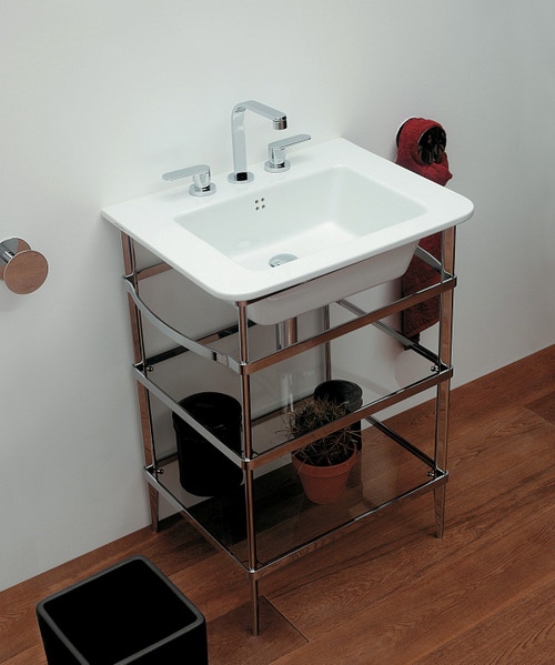 Immagine di Flaminia VOLO mobile in metallo con 2 ripiani in cristallo per lavabo VOLO 66, cromo VL66M