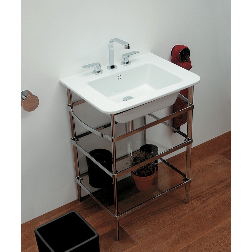 Immagine di Flaminia VOLO mobile in metallo con 2 ripiani in cristallo per lavabo VOLO 66, cromo VL66M