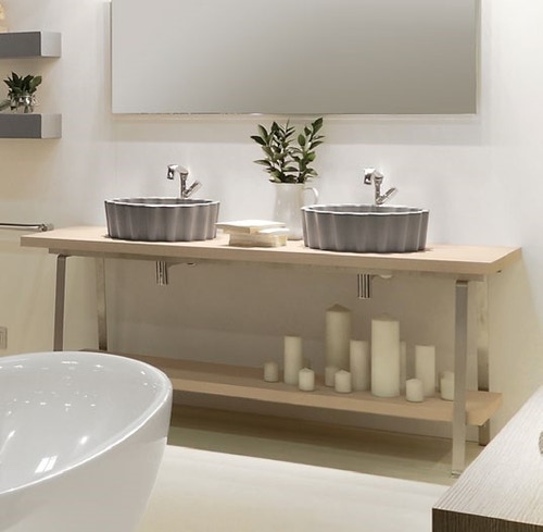 Immagine di Flaminia MAKE-UP 180 Panca completa di struttura in acciaio satinato e top in PIETRALUCE MKP180-PIETRALUCE