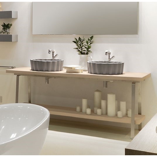 Immagine di Flaminia MAKE-UP 180 Panca completa di struttura in acciaio satinato e top in PIETRALUCE MKP180-PIETRALUCE