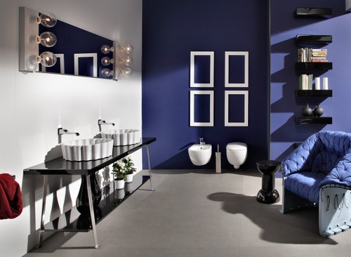 Immagine di Flaminia MAKE-UP 180 Panca completa di struttura in acciaio satinato e top in PIETRALUCE MKP180-PIETRALUCE