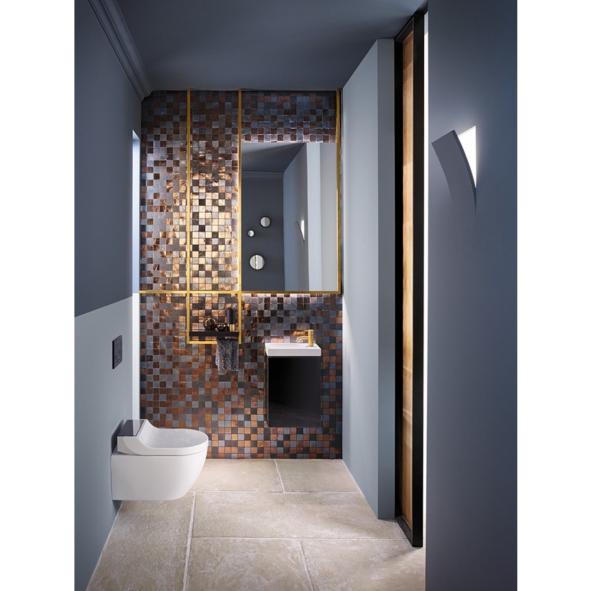 Immagine di Geberit AQUACLEAN TUMA COMFORT vaso sospeso, senza brida, completo di sedile con funzione bidet e chiusura ammortizzata, colore bianco 146.290.11.1