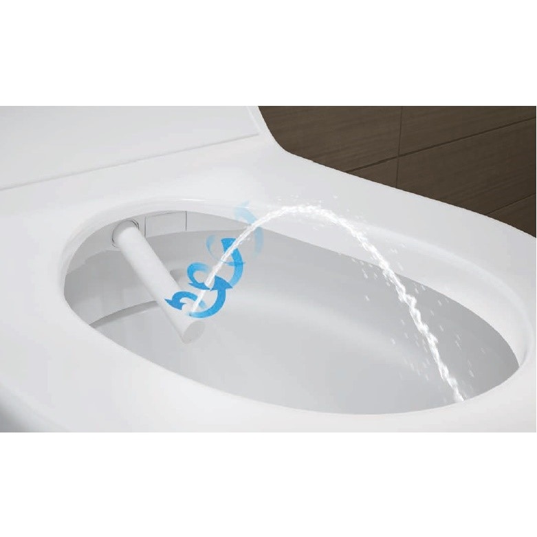Immagine di Geberit AQUACLEAN TUMA COMFORT vaso sospeso, senza brida, completo di sedile con funzione bidet e chiusura ammortizzata, colore bianco 146.290.11.1