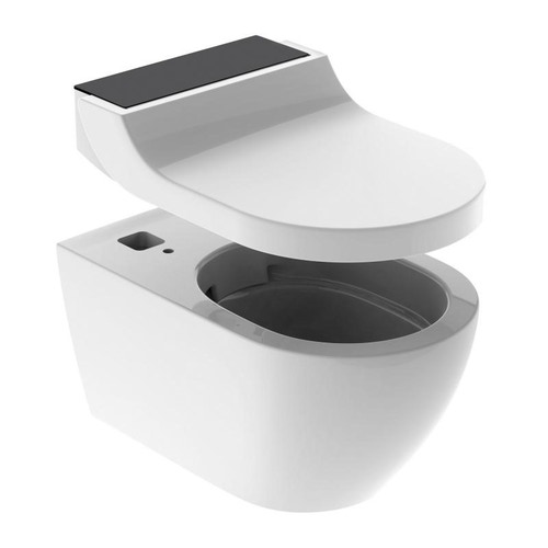 Immagine di Geberit AQUACLEAN TUMA COMFORT sedile con funzione bidet e chiusura ammortizzata, colore bianco con cover colore nero finitura vetro lucido 146.270.SJ.1