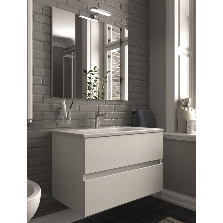 Immagine di Ponsi Bagno completo, finitura mobile effetto legno colore bianco frassinato SMILE2-B
