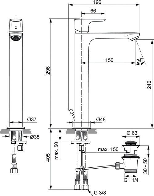 Immagine di Ideal Standard CONNECT AIR miscelatore monocomando da appoggio su piano, con asta di comando e scarico piletta, finitura cromo A7025AA