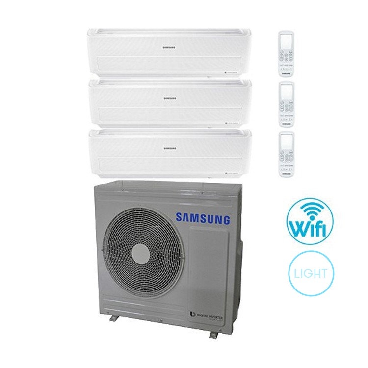 Immagine di Samsung WINDFREE LIGHT Climatizzatore trial split inverter WiFi Bianco | unità esterna 6.8 kW unità interne 9000+9000+9000 BTU AJ068MCJ3EH/EU+3xAR09NXWXCWKNEU